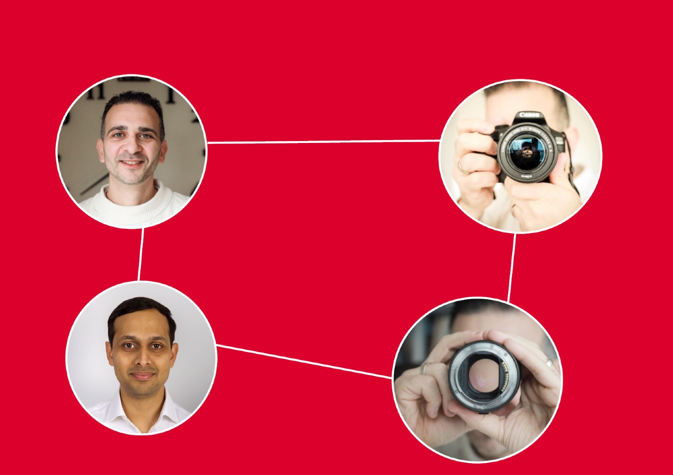 Prof. George, Dr. Guru, and two images depicting a camera and a camera lens.